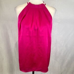 Ann Taylor bright pink pleated satin halter top size medium